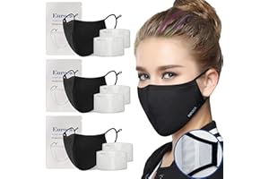 Euroca - Cloth Face Mask, 3 Layers Cotton Face Masks, Face Masks Reusable & Washable, Face Mask With Filter Sheets (PM2.5)