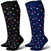 LEVSOX Thick Cotton Compression Socks for Women&Men 20-30mmHg Knee High Cute Support Sock for Nurses, Pregnancy, Travel