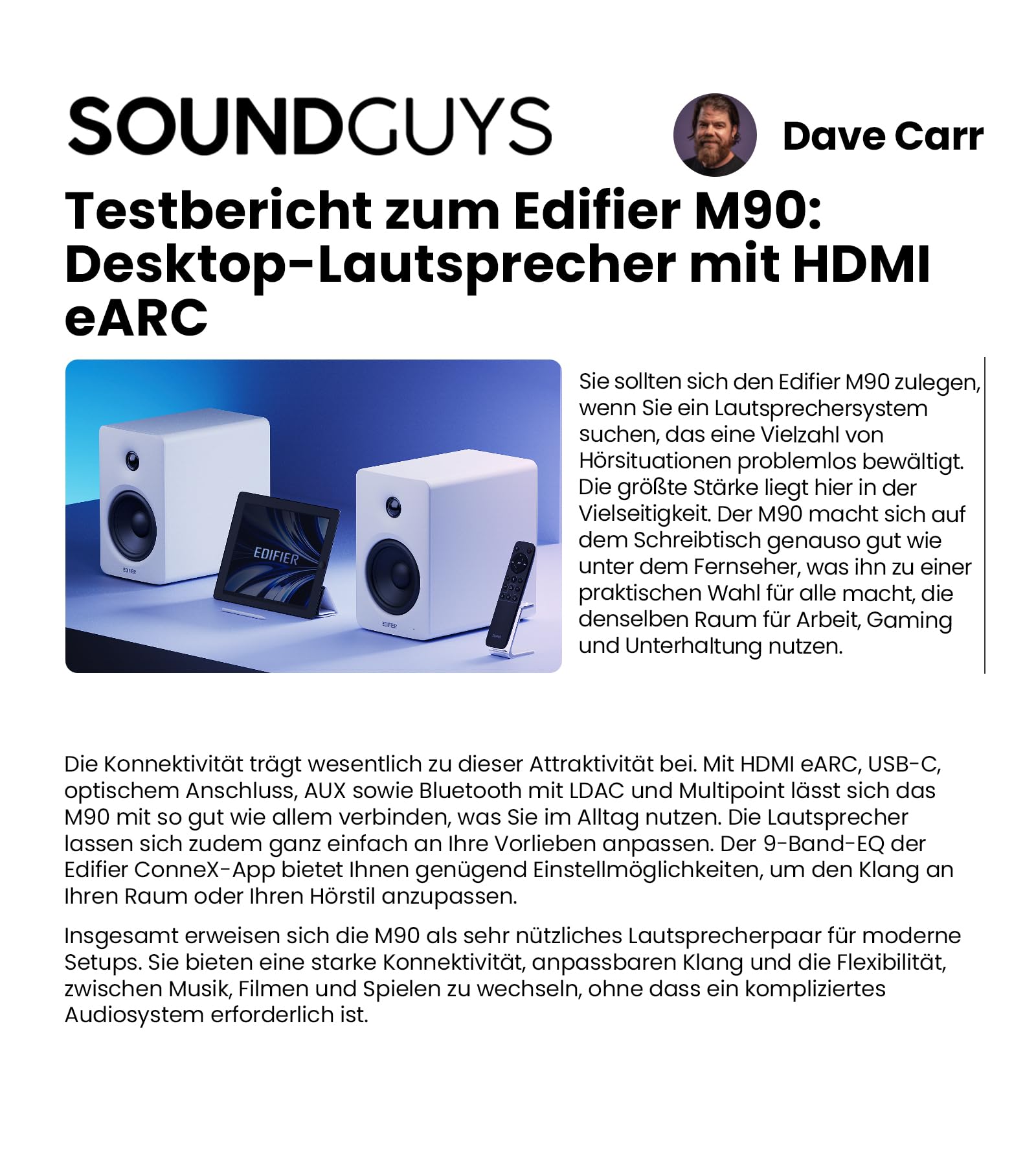 Edifier M90 Regal-Lautsprecher, 100 W RMS Desktop-Lautsprecher, Hi-Res-Audio, LDAC, Bluetooth 6.0, kompakter Lautsprecher, HDMI eARC/optischer/USB-C/AUX-Eingang, SUB Out, Aktivlautsprecher – Schwarz 2