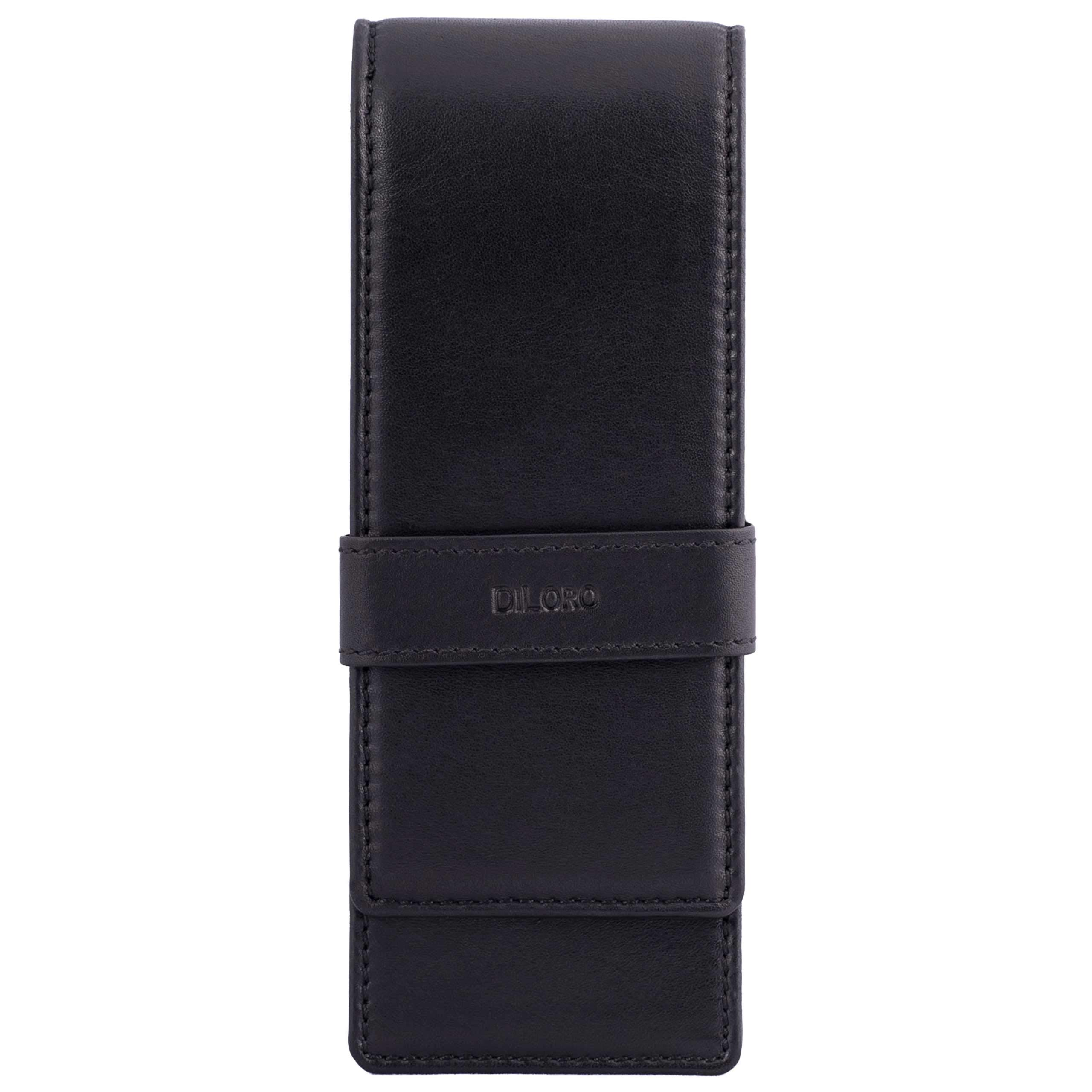 DiLoro Leather Triple Pen Case Pencil Pouch Holder for Three Fountain Ballpoint Rollerball Pens and Pencils (Black) — image 1