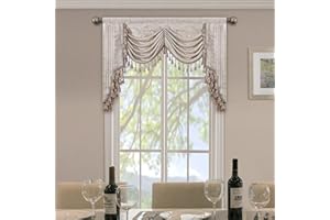 Loom and Mill Luxury Jacquard Waterfall Valance for Living Room, Floral Damask Swag Window Valances with Multi-Tassels, Elegant Swag Curtains for Bedroom Holiday Banquet Decor(W59, Light Taupe+Gold)