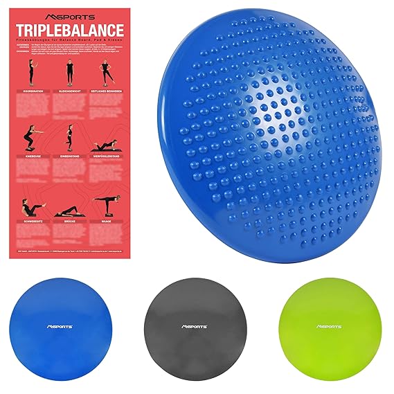 MSPORTS Ballsitzkissen inkl. Pumpe und Übungsposter | ca. 32 cm Durchmesser mit Noppenoberfläche - ideal für Sport/Fitness | 