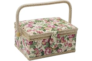 FLRHSJX Medium Sewing Basket with Accessories,Wooden Sewing Organizer Box for Sewing Supplies and DIY Crafting Tools Storage,Sewing Kit Tools for Sewing Mending (Rose flower)