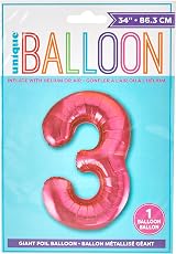 Unique Pink Number 3 Foil Balloon 86cm Large 1 Piece Birthday Party view 2
