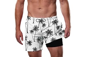Cozople Men Swim Trunks with Compression Liner 2 in 1 Swim Shorts Quick Dry Bathing Suits Stretch 5.5" Swimming Shorts
