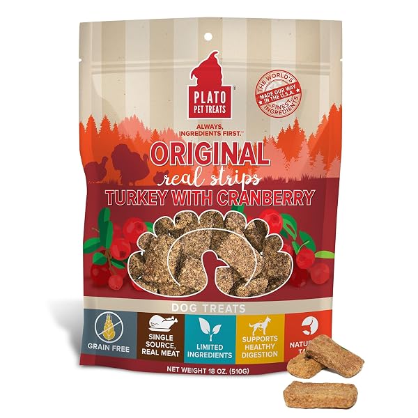 PLATO TURKEY REAL STRIPS NATURAL DOG TREATS –...