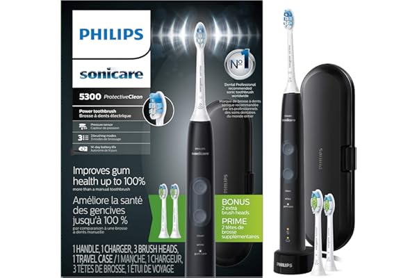 Philips Sonicare ProtectiveClean 5300 Rechargeable Electric Toothbrush, Black HX6423/34