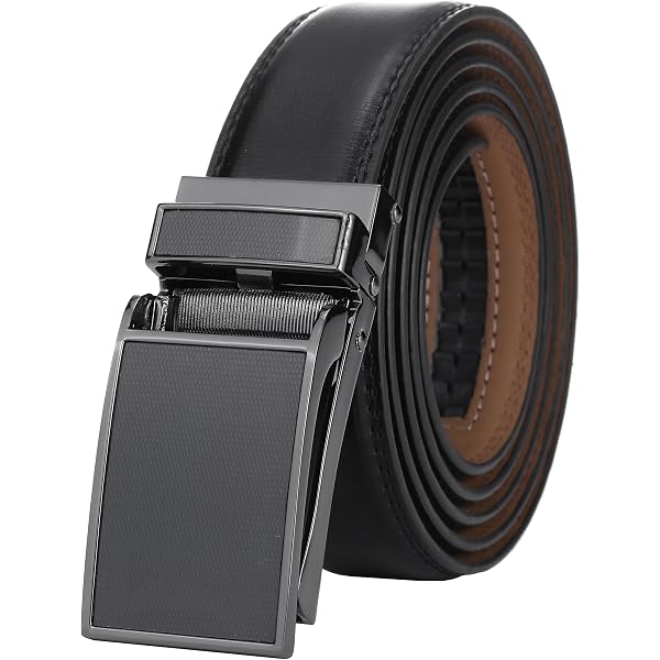 Marino Men's Genuine Leather Ratchet Dress Belt With Automatic Buckle, Trim  to Fit Enclosed in an Elegant Gift Box - Aurelian - Umber