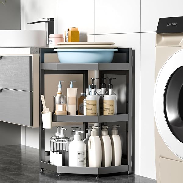 SERXIS 3 TIER STANDING CORNER SHOWER CADDY,WATERPROOF AND RUST PROOF,ADJUSTABLE HEIGHT,MULTI-FUNCTIONAL TIERED STORAGE FOR SHOWER GEL,SHAMPOO,COSMETICS,KITCHEN SUPPLIES,BLACK