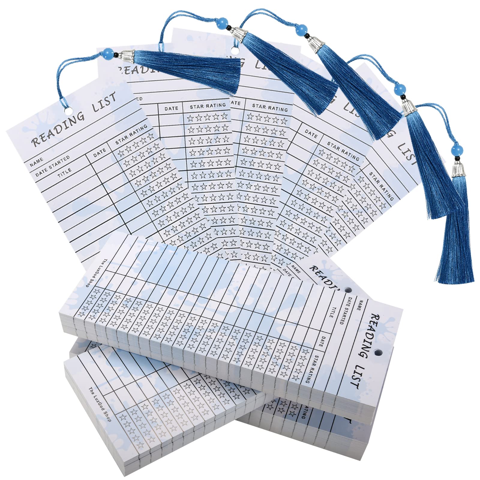 50PCS Reading List Bookmarks Tracker Library Club Card with 5PCS Tassel Bible Reading Page Journal Log Book Marker Bulk Kit for Book Lover Reader Student Teacher Kids Back to School Supplies
