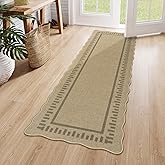 LIVEBOX Scalloped Washable 2x6 Runner Rug, Easy Jute Outdoor Rug Kitchen Tan Rugs for Entryway Hallway, Indoor Non Slip Rugs Farmhouse Geometri Morden Carpet for Laundry Room Bedroom Door Mat Boho