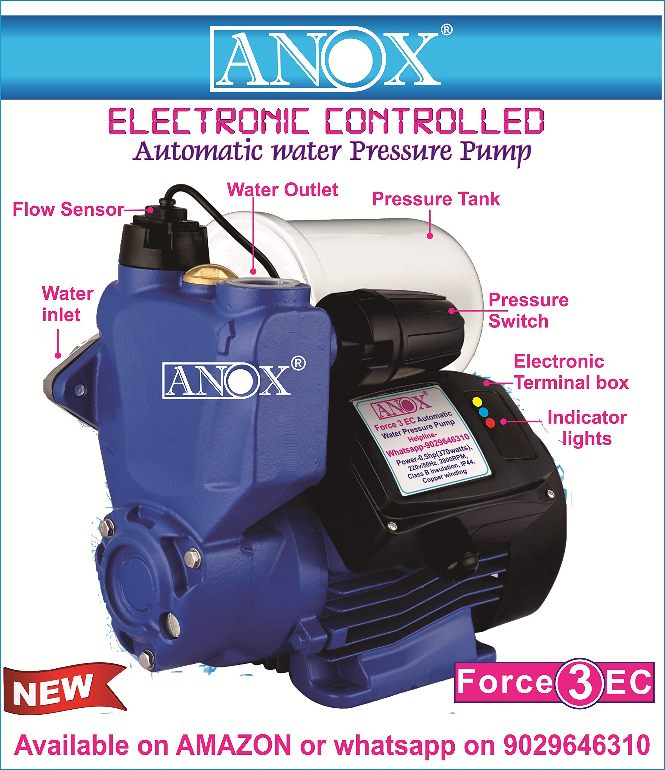 Anox Force 3 Electronic Controlled Automatic Water Pressure Pump ,Blue