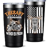 Fufandi Motorcycle Gifts for Men - Therapy Is Expensive Wind Is Free Motorcycle Gifts Tumbler - Christmas Fathers Day Gift for Motorcycle Lovers, Dad, Boyfriend - Tumbler Cup 20oz