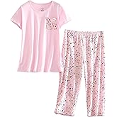PNAEONG Women’s Pajama Set - Sleepwear Tops with Capri Pants Casual and Fun Prints Pajama Sets SY215-Purple-XL