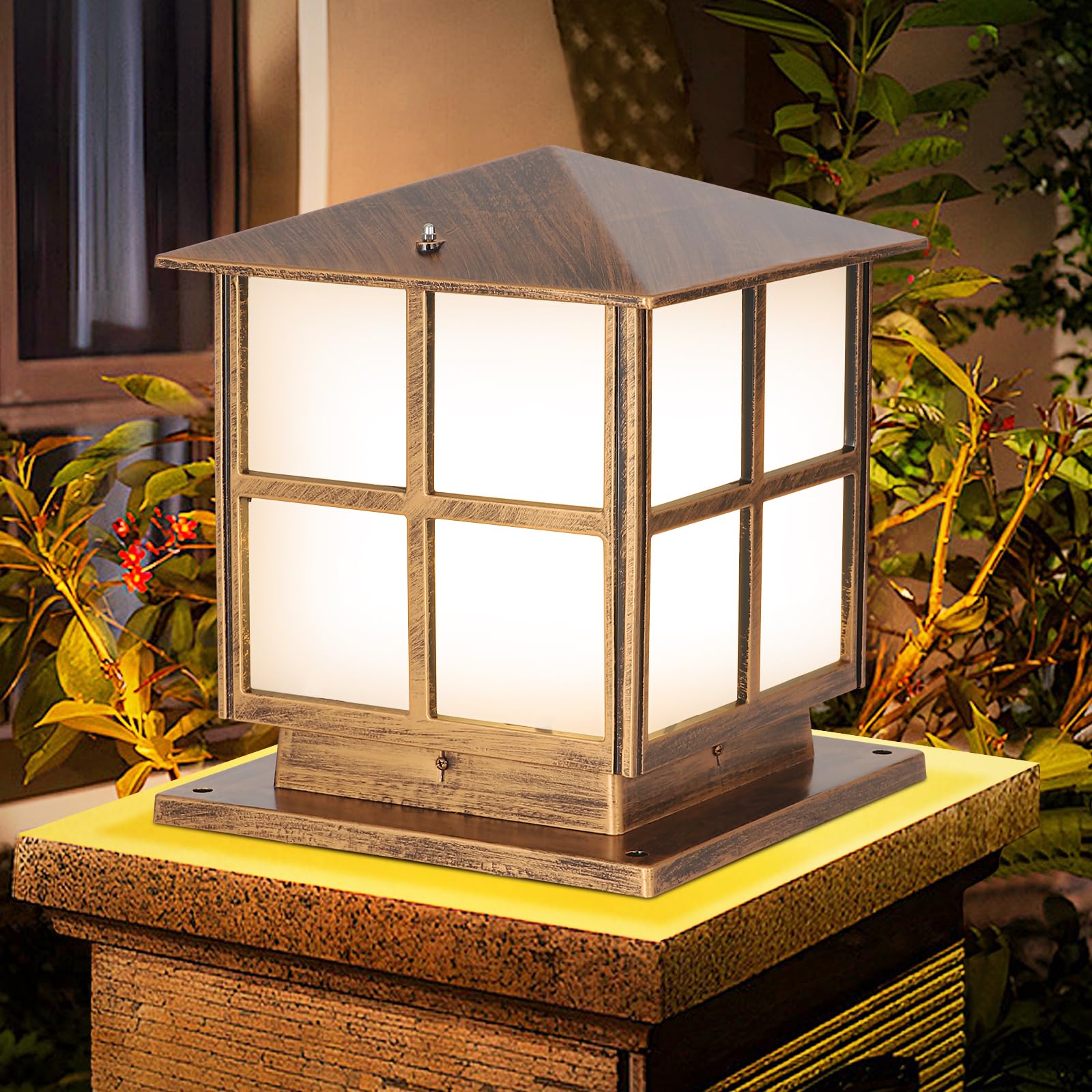 SLAWA Outdoor Post Light Fixture – Modern Yard & Patio Column Lamp With Aluminum Housing, Tempered Glass, IP65 Waterproof (E26 Bulb Not Included)