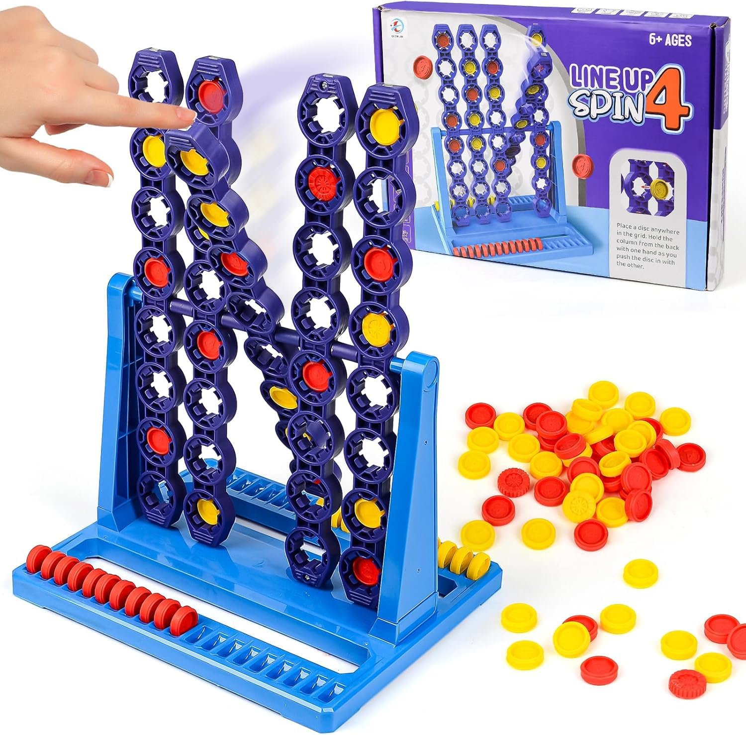 xinrongda 4 Spin Board Game, 2 Player Board Games Features SpinningGrid, Classic Four in a Row Games for Kids Adults, Strategy Board Family Game for 8+ Year Olds Indoor Outdoor