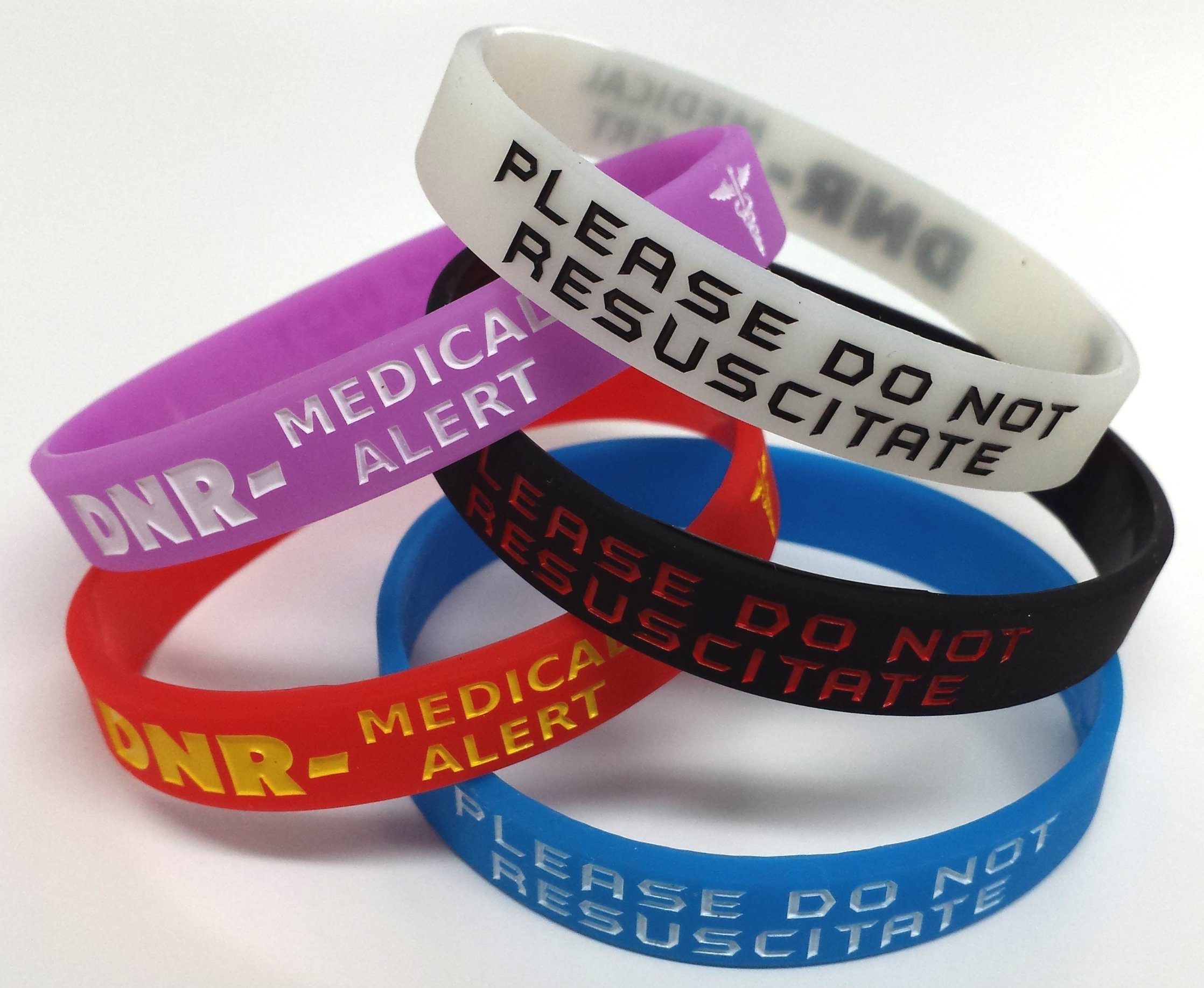 5x DNR Please Do Not Resuscitate Wristband MEDICAL AWARENESS ALERT BRACELET Glow in the Dark, Red, Black, Purple, Blue