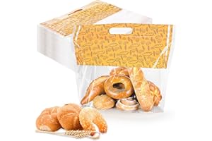 Mezchi 100 Pcs Large Plastic Bread Bags, 12.5"x10.3"x4.2" Sourdough Bread Loaf Bags with Clear Window, Freezable Zippered Bak