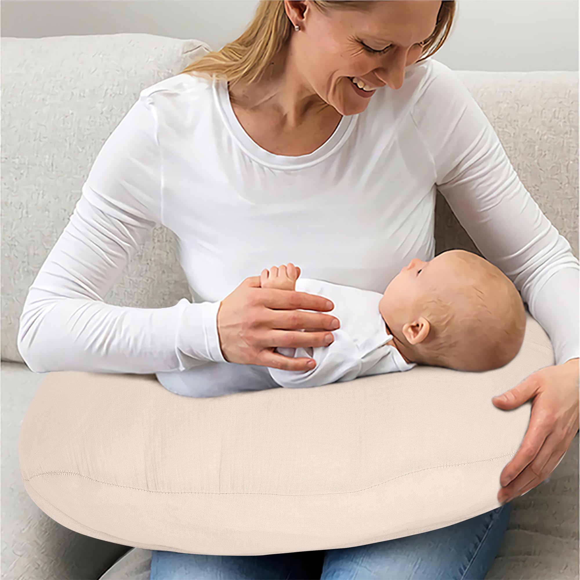 Pro Goleem Muslin Nursing Pillow Cover, 100% Cotton Soft Breathable Feeding Pillow Slipcover for Breastfeeding Moms, Fits Standard Infant Nursing Pillow, for Boys and Girls, 2 Pack (Brown＆Beige)