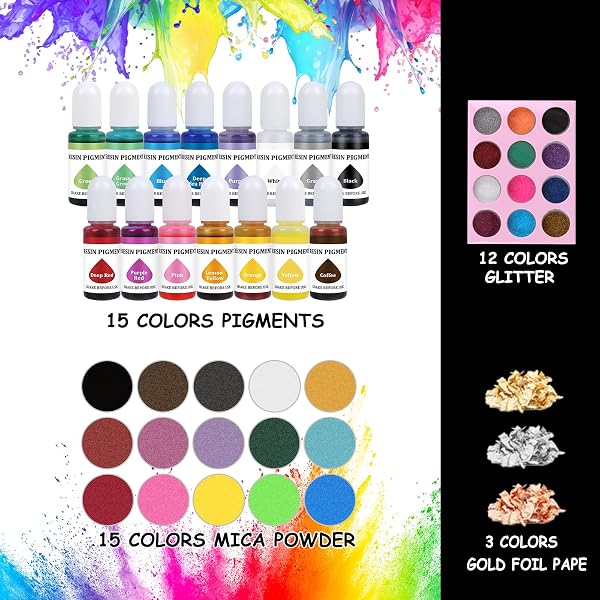 KISREL EPOXY RESIN 82OZ – CLEAR EPOXY RESIN KIT WITH 15 PIGMENTS AND 15 COLORS OF MICA POWDERS – NO YELLOWING NO BUBBLE CASTING RESINA FOR ART CRAFTS, JEWELRY MAKING, WOOD & RESINA MOLDS(41OZ X 2)