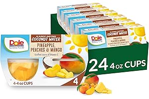 Dole Fruit Bowls Pineapple Peach Mango in Slightly Sweetened Coconut Water, Gluten Free Healthy Snack, 4 Oz, 24 Total Cups