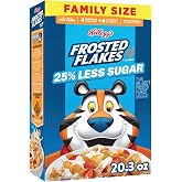 Kellogg's Frosted Flakes 25% Less Sugar Breakfast Cereal, Family Size, 20.3oz Box (1 Box)
