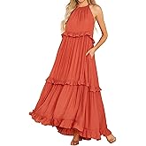 R.Vivimos Womens Summer Dress Sleeveless Halter Layered Ruffles Casual Boho Flowy Maxi Dress