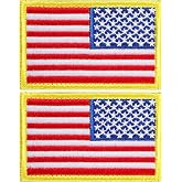 2 Pieces Tactical USA Flag Patch American Flag US United States of America Regular and Reverse Military Uniform Emblem Patches (Gold Border - 2 Packs Reverse)