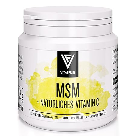 Vitalfuel® - MSM Kapseln hochdosiert - 120 Stück - organischer Schwefel, mit 1500 mg Tagesdosis - MSM Pulver mit natürlichem 