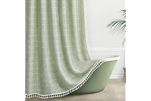 Awellife Sage Green Shower Curtain for Bathroom Boho Farmhouse Premium Quality Heavy Duty Linen Cute Modern Chic Bathroom Shower Curtain Set Bohemian Rustic Cottage Country Bathroom Decor