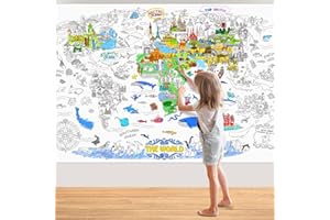 Jar Melo Giant Coloring Poster for Kids; World Map Jumbo Wall Coloring Poster, 45.3" x 31.5",Large Coloring Book Tablecloth Gift for Class School Home