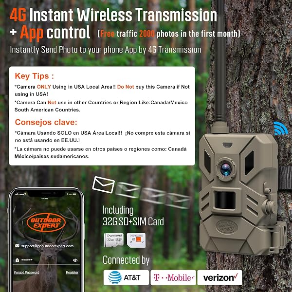OUTDOOR EXPERT 4G CELLULAR TRAIL CAMERA,36MP HUNTING CAMERA WITH NO GLOW 940NM IR LED NIGHT VISION,HD VIDEO IP66 WATERPROOF GAME CAM,90FT FLASH RANGE WILDLIFE MONITOR