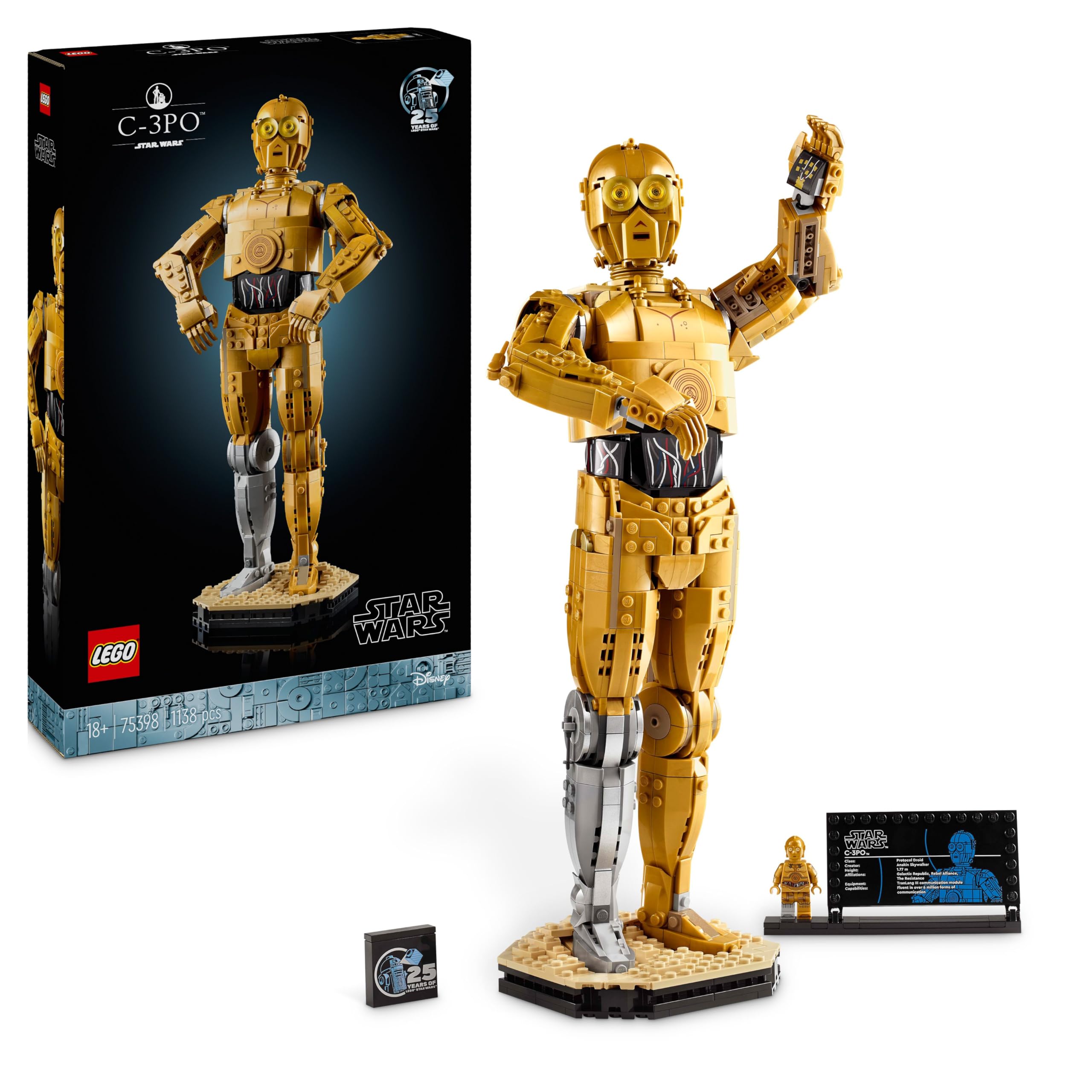 LEGO Star Wars 75398 C-3PO Figur – Sammler Modell für Erwachsene – mit Ständer, Infotafel und Minifigur zum Bauen, Spielen und Ausstellen – Geschenkidee für Fans