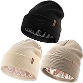 FURTALK Womens Winter Warm Satin Lined Beanie Hats Silk Lining Unisex Knit Slouchy Caps