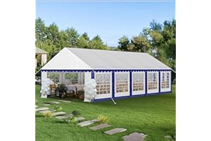 PHI VILLA 32'x16' Outdoor Heavy Duty Party Tent Large Commercial Canopy Wedding Event Shelter with Removable Sidewalls & 4 Storage Bags for Patio Outdoor Garden Events, Blue