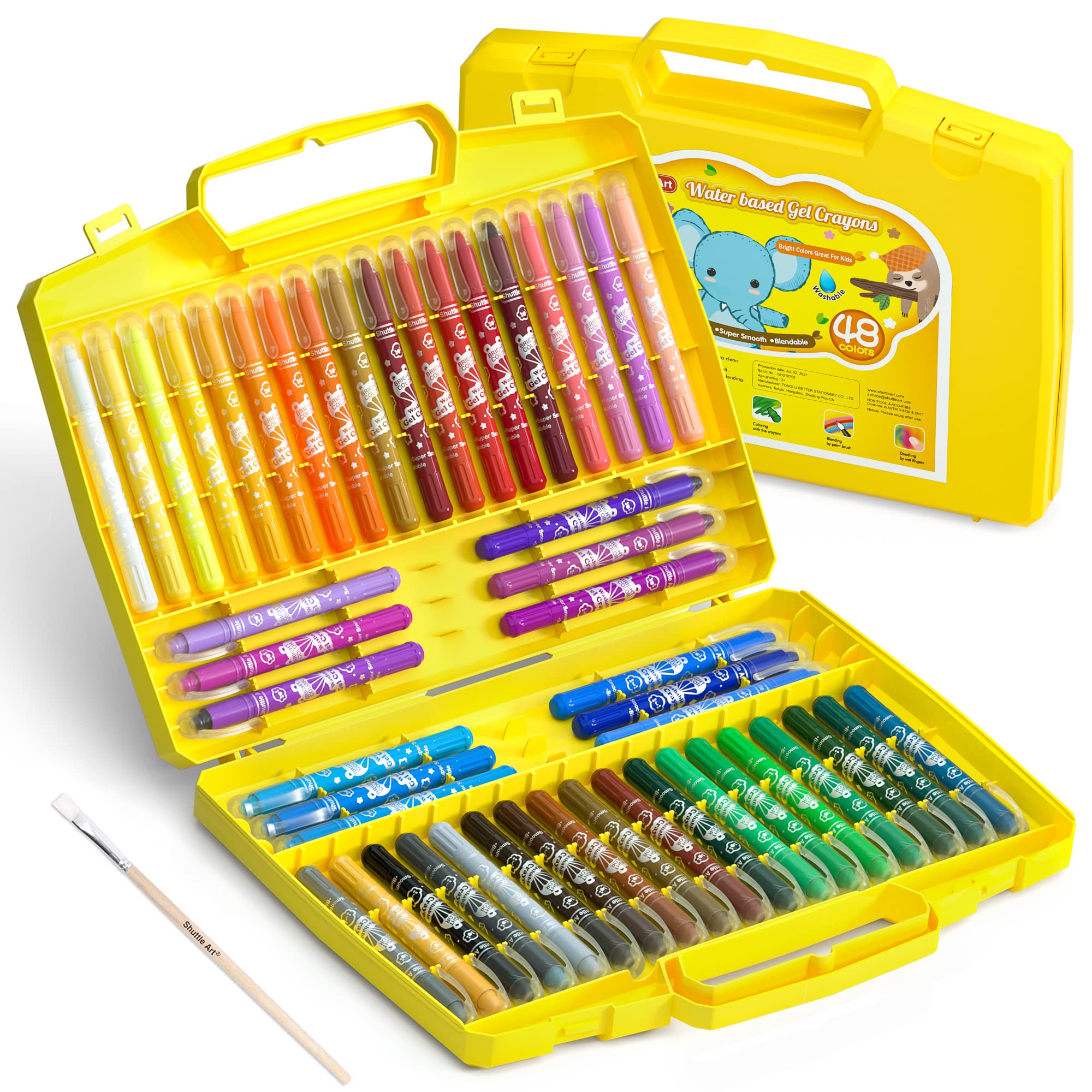 48 Colors Gel Crayons for Toddlers, Shuttle Art Non-Toxic Twistable Crayons Set with 1 Brush and Foldable Case for Kids Children Coloring, Crayon-Pastel-Watercolor Effect, Ideal for Window Paper Glass