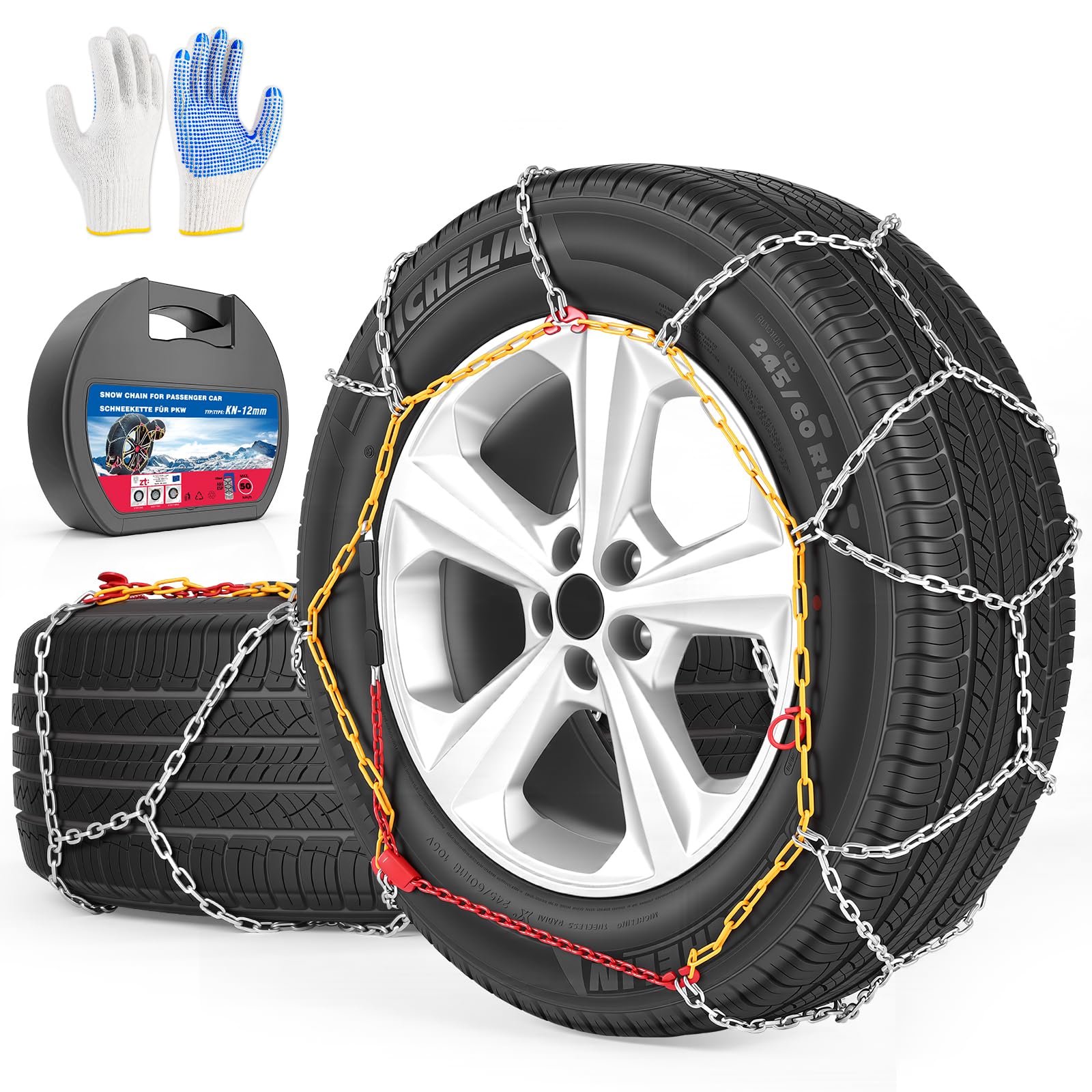 Photo 1 of Snow Chains for Car Tires Manual Tightening, Universal Adjustable Emergency Portable Tire Chains, Suitable for Commuter Car and SUV, Set of 2