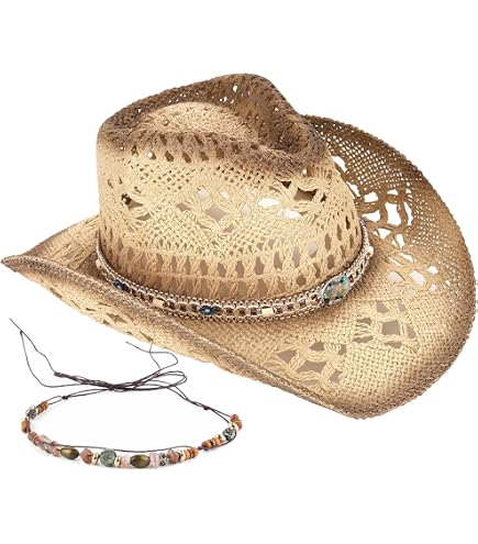 Amazon.com: Straw Cowboy Hat Western Cowgirl Hat with Four  display picture 3