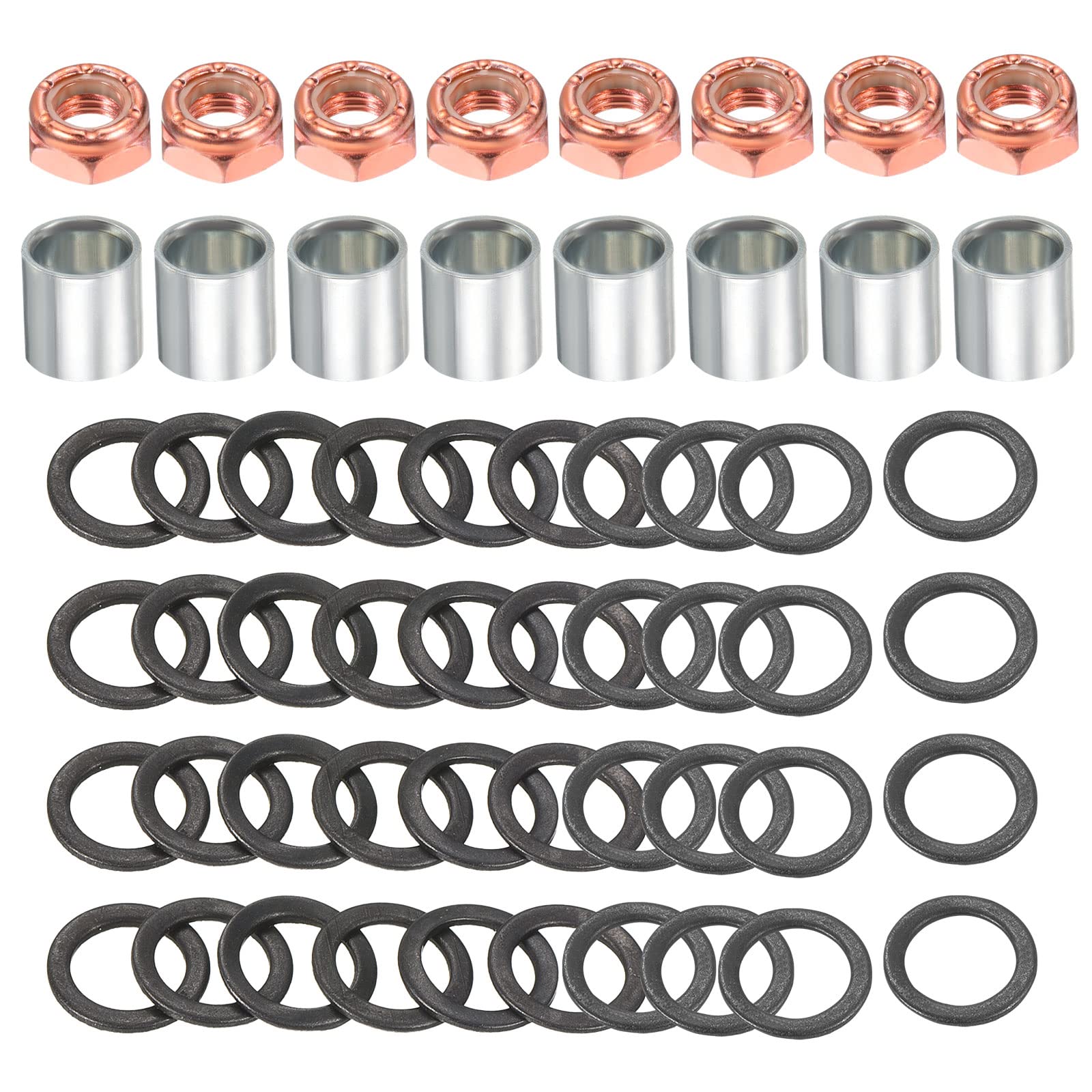 PATIKIL Skateboard Truck Hardware Kit, Skateboard Truck Lock Nuts Axle Washers Spacer Speed Rings Repair Set for Longboard Cruiser, Silver Black Red