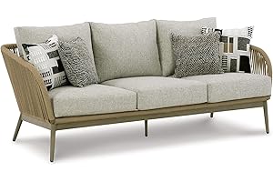 Signature Design by Ashley Swiss Valley Bohemian Outdoor Sofa with Cushion, Light Brown