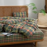VM VOUGEMARKET Plaid Fitted Sheet Queen 1 Pieces,100% Cotton Colorful Grid Single Bottom Sheet with 15" Deep Pocket,Comfortable and Breathable Mattress Cover for Girls Women