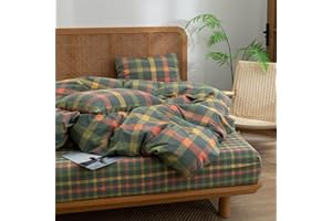 VM VOUGEMARKET Plaid Fitted Sheet Queen 1 Pieces,100% Cotton Colorful Grid Single Bottom Sheet with 15" Deep Pocket,Comfortable and Breathable Mattress Cover for Girls Women