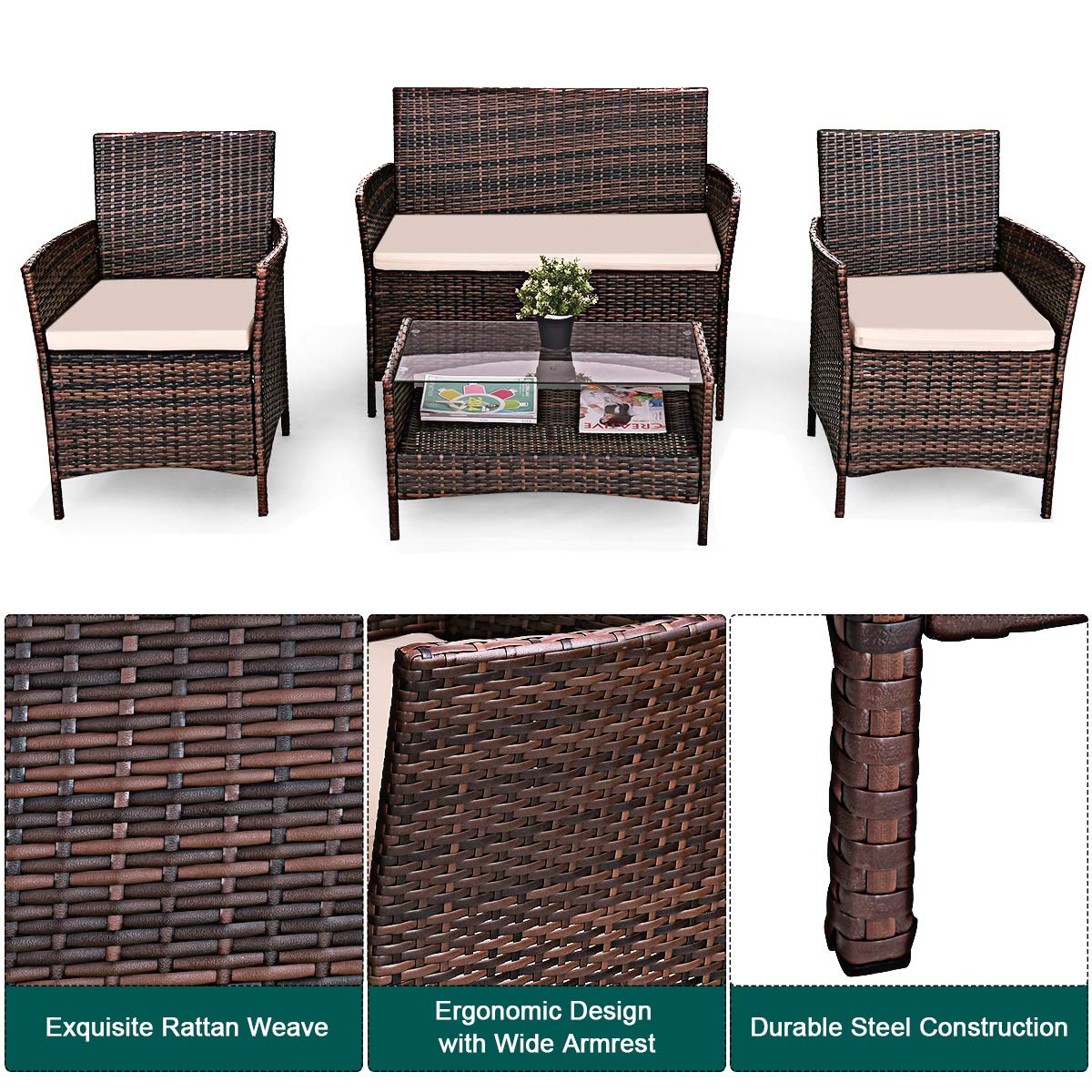 Conversation Sets Patio Furniture Sets Patio Lawn Garden Mix Brown Patio Furniture Accessories Tangkula Patio Furniture Set 4 Piece Outdoor Lawn Garden Backyard All Weather Infoor Wicker Rattan Steel Frame