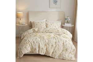 DREAMINGO Cottagecore Floral Bedding Set Cotton Yellow Flowers Botanical Duvet Cover Set Girls Queen Floral Comforter Cover Set Cute Elegant Farmhouse Floral Chic Aesthetic Bed Set Queen