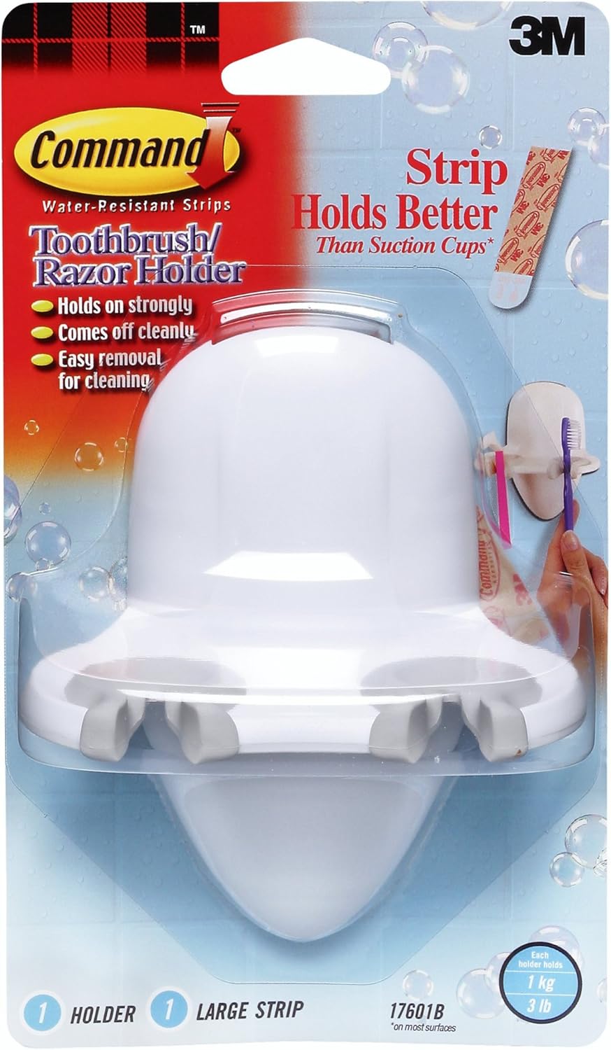 Command Toothbrush and Razor Holder with Water Resistant Command