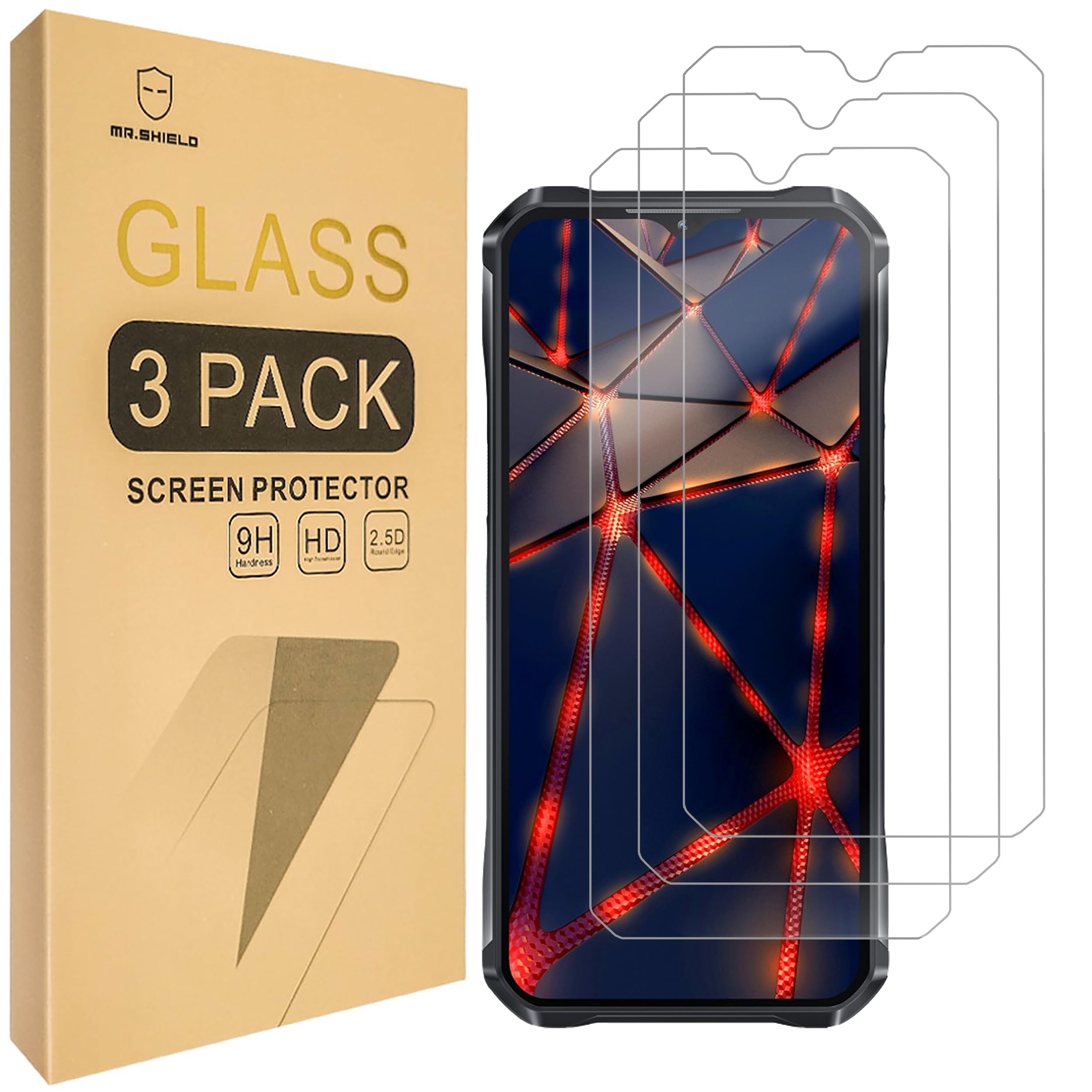Mr.Shield Screen Protector compatible with OUKITEL WP33 Pro / WP35 / WP62 [Tempered Glass] [3-PACK] [Japan Glass with 9H Hardness]