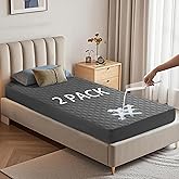 2 Pack Waterproof Mattress Protector, Twin XL Size Mattress Pad with Deep Pocket 6"-15" Depth, Soft Breathable Dirt-Proof Single Bed Mattress Cover for Bedroom, Dorm Room (Gray)