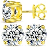 TUHE Moissanite Stud Earrings Lab Created Imitation Diamond Earrings Screw Back 18k Gold Plated S925 Sterling Silver Hypoallergenic D Color VVS1 Clarity Round 0.2-8ct Moissanite Earrings for Women Men