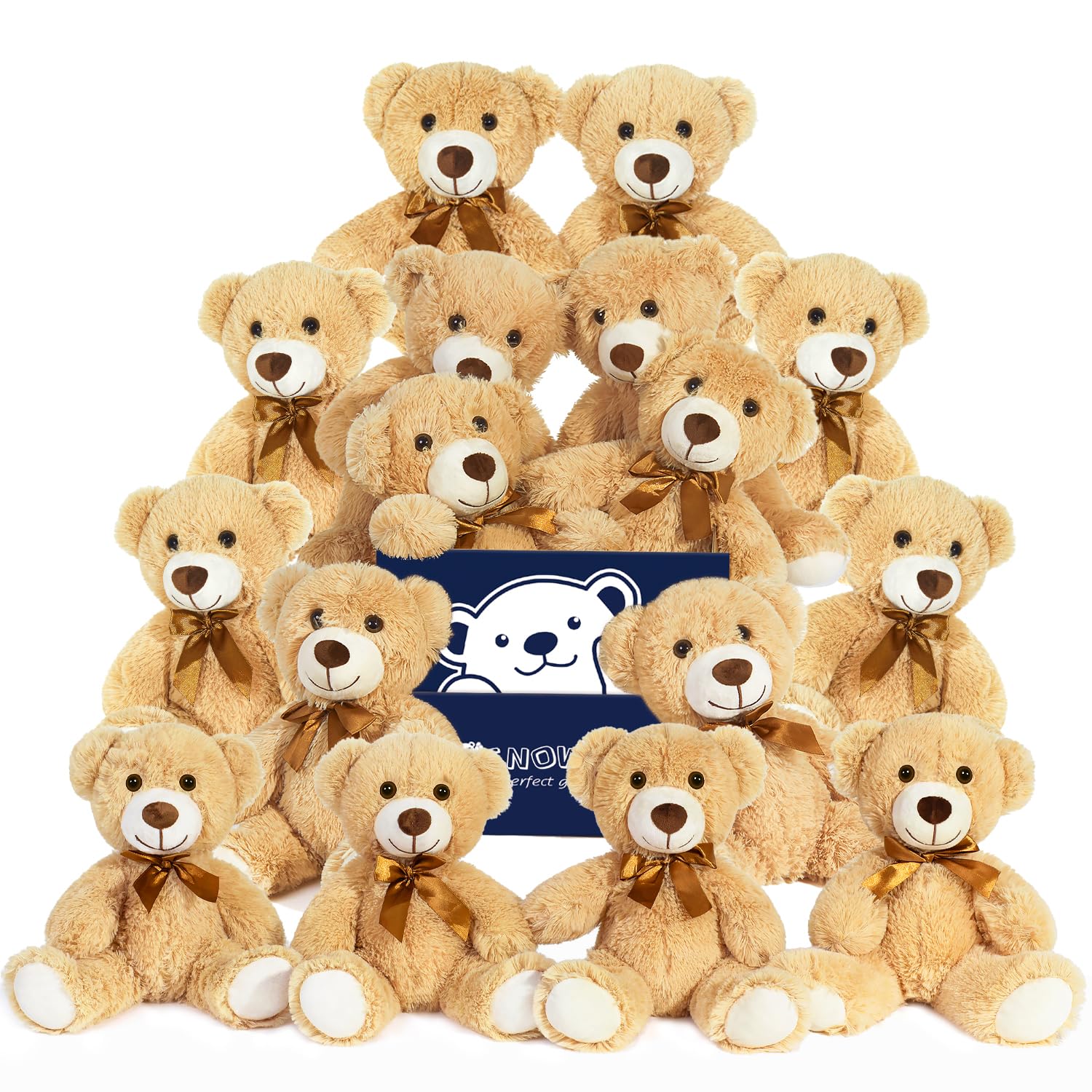 View 1 of 16 Pcs Teddy Bears Bulk Baby Shower, 13.7 inch Small Teddy Bear Stuffed Animal Toys for Christmas Valentine's Mother's Day Centerpieces Decorations for Kids Adults, Light Brown