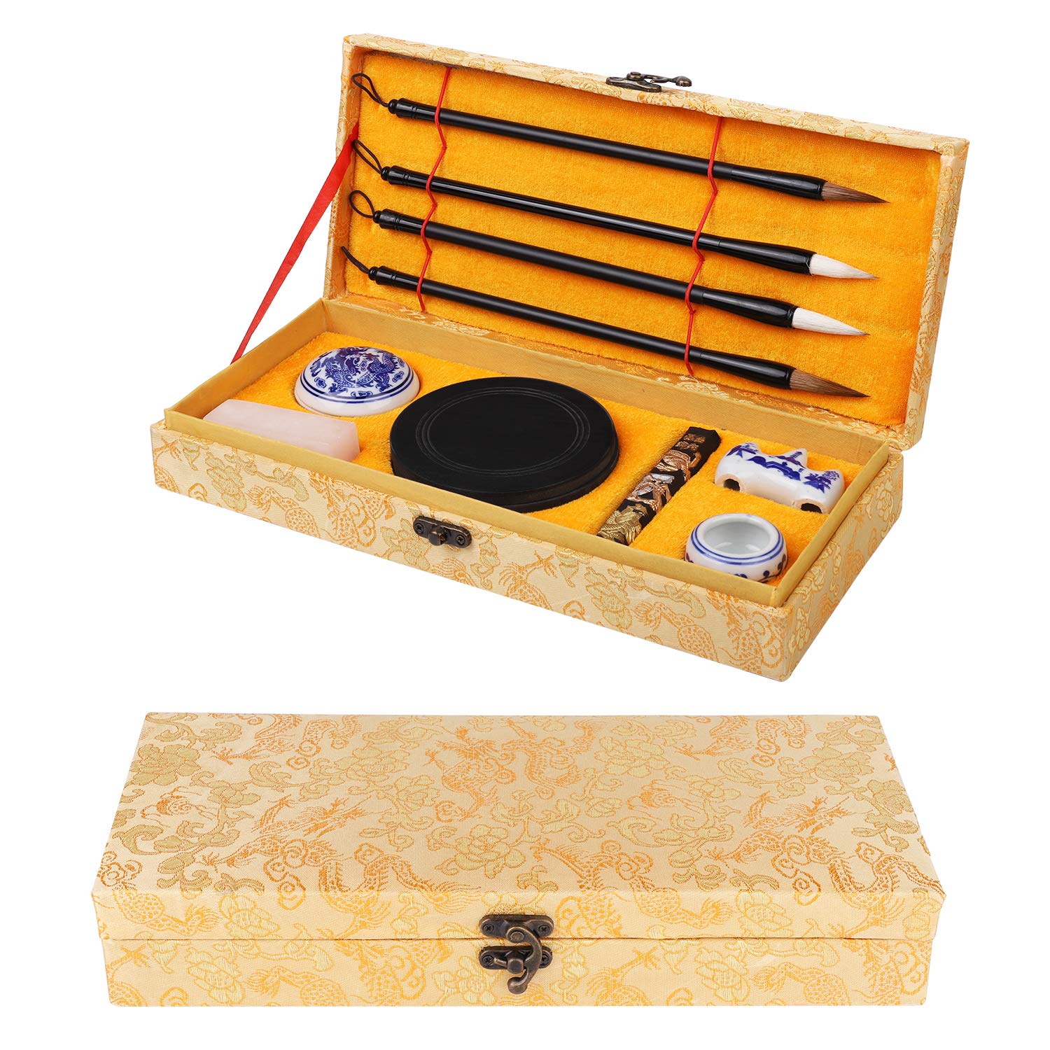 Comius Sharp Chinese Calligraphy Set in Gift Box 10 Pcs Brush Writing Painting Set, Calligraphy Supplies Gift for Beginner Students,Chinese Traditional Calligraphy Four Treasures.